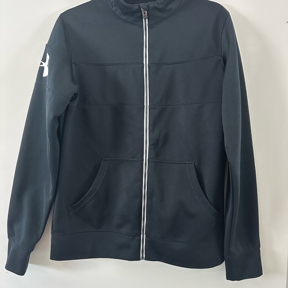 Women’s Under Armour Black Athletic Full-Zip Jacket with White Logo semi fitted